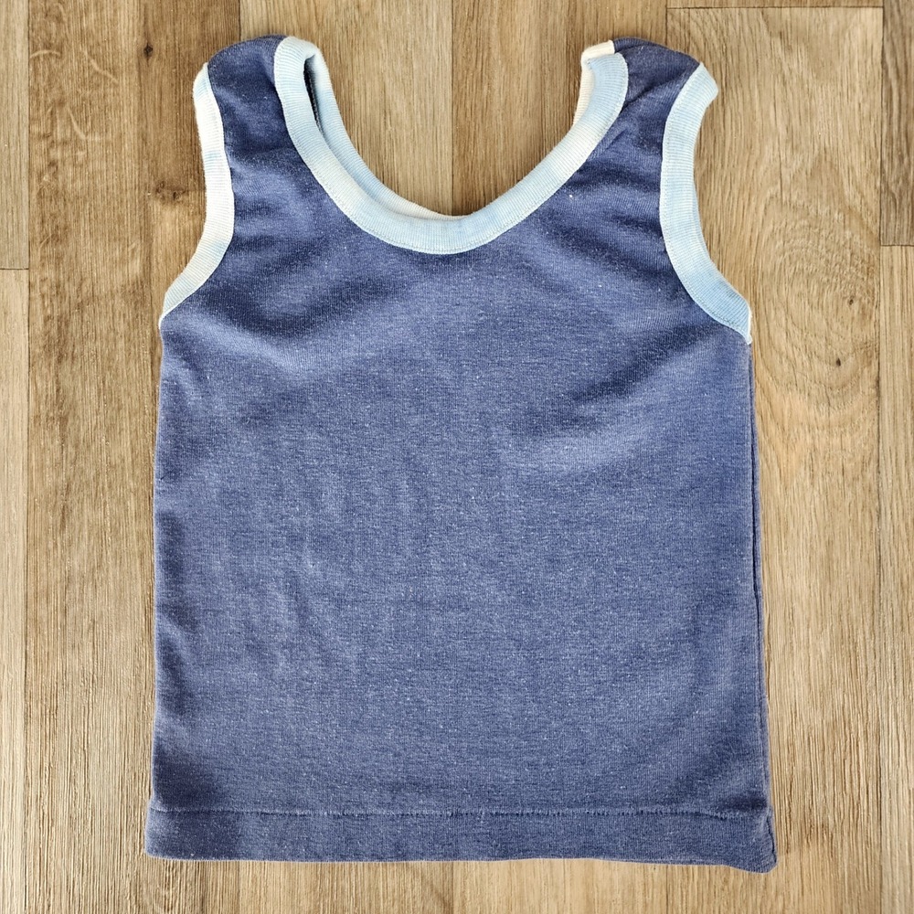 Vintage Van Dell Toddler Ringer Tank Top Blue Made in USA Sz 7 Sleeveless Shirt